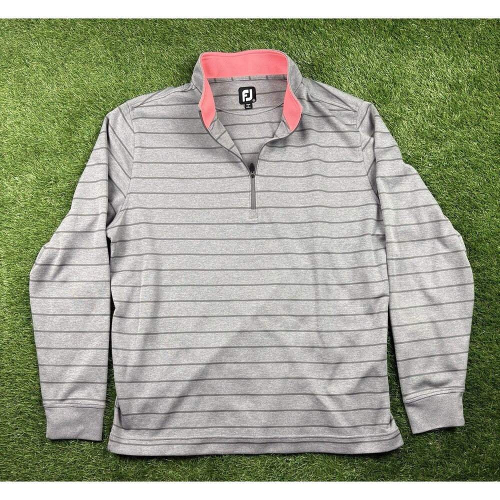 FootJoy FJ Pullover Men’s 2XL Gray Striped  1/4 Zip Long Sleeve Golf